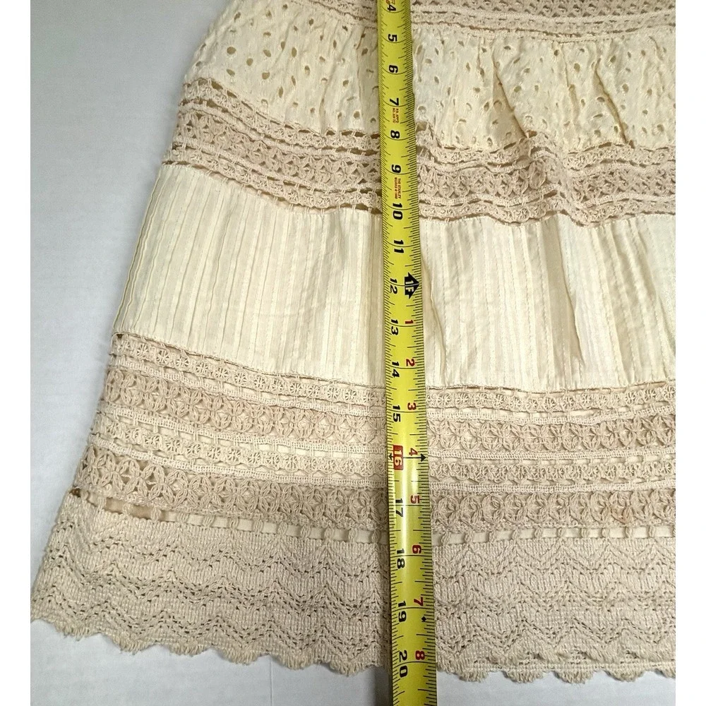 Scully Western Crochet Skirt‎ Womens Large Multi Panel Elastic Boho Ivory HC210